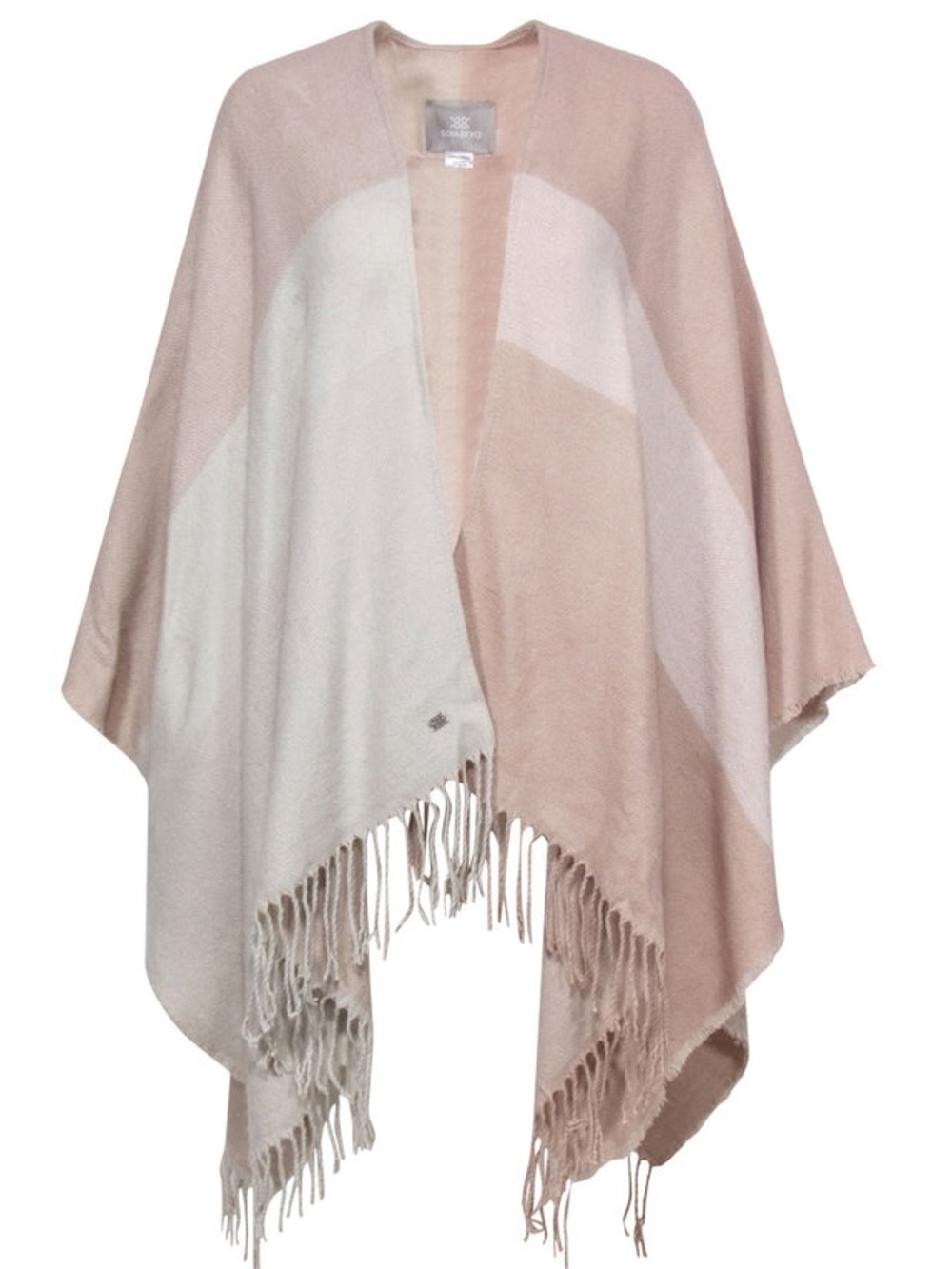 Soia & Kyo Fringed Colorblock Wrap Poncho in Soft Blush & Cream